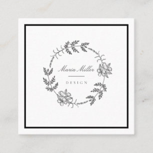 Tarjeta De Visita Cuadrada Clásico blanco negro floral romántico moderno