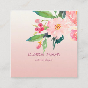 Tarjeta De Visita Cuadrada Clásico Moderno Romántico Floral Acuarela