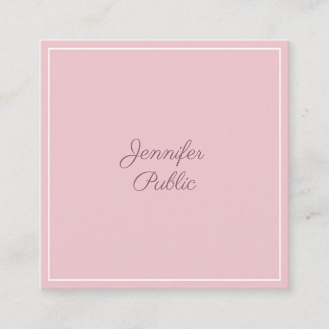 Tarjeta De Visita Cuadrada Clásico Rosa Estilo Simple Plata De Lujo (Anverso)