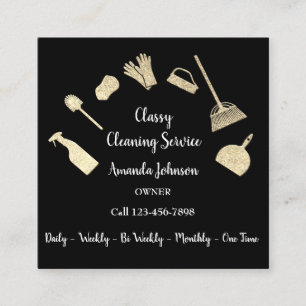 Tarjeta De Visita Cuadrada Clásico Servicio de Limpieza con logotipo Gold Ma