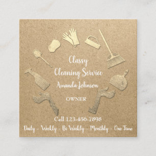 Tarjeta De Visita Cuadrada Clásico Servicio de Limpieza con logotipo Gold Ma