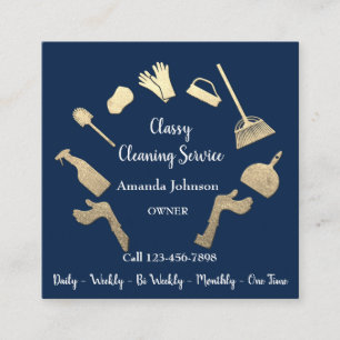 Tarjeta De Visita Cuadrada Clásico Servicio de Limpieza Logo Gold Casa Mezcl