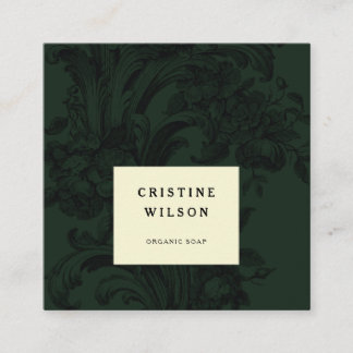 Tarjeta De Visita Cuadrada Clásico victoriano vintage de color verde oscuro