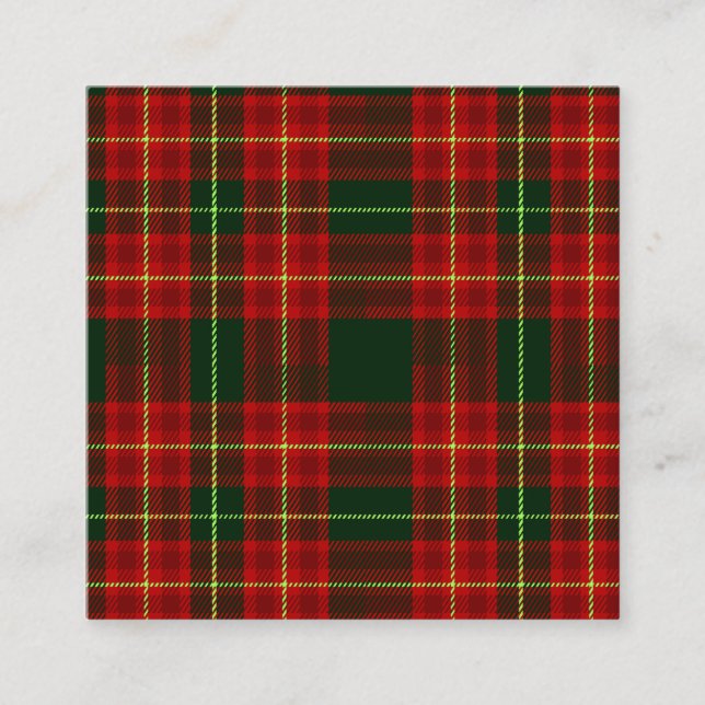 Tarjeta De Visita Cuadrada Classic Christmas Red Green Tartan Plaid Seamless  (Anverso)