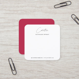 Tarjeta De Visita Cuadrada Classy Magenta Handwritten Script Jewelry Display