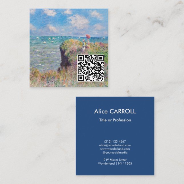 Tarjeta De Visita Cuadrada Claude Monet - Camino acantilado en Pourville - Có (Anverso / Reverso)