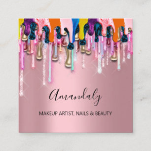 Tarjeta De Visita Cuadrada Clavos de artista maquillaje Purpurina logo Rosa g