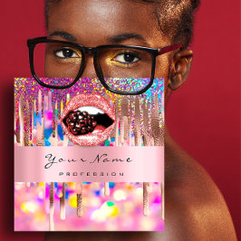 Tarjeta De Visita Cuadrada Clavos de maquillaje Holografía rosa de rosa goteo