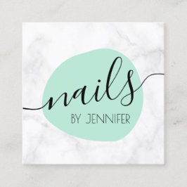 Tarjeta De Visita Cuadrada Clavos modernos de mármol verde y blanco