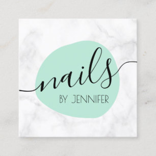 Tarjeta De Visita Cuadrada Clavos modernos de mármol verde y blanco