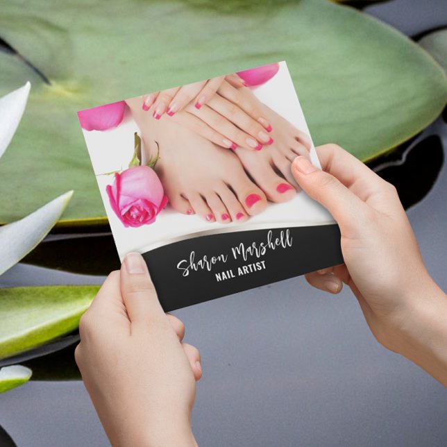 Tarjeta De Visita Cuadrada Clavos y Rosas franceses Salon de pedicura (Subido por el creador)
