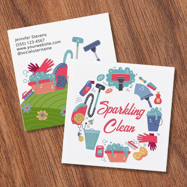 Tarjeta De Visita Cuadrada Cleaning Supplies Housekeeping Service (Subido por el creador)