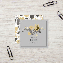 Tarjeta De Visita Cuadrada Clematis Flores Acuarela Amarillas Personalizables