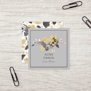 Tarjeta De Visita Cuadrada Clematis Flores Acuarela Amarillas Personalizables