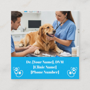 Tarjeta De Visita Cuadrada Clínica moderna de Mascota y veterinaria azul
