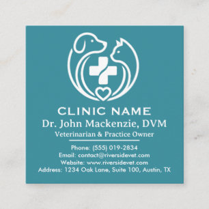 Tarjeta De Visita Cuadrada Clínica Veterinaria Minimalista Cuidado de Mascota