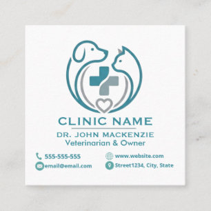 Tarjeta De Visita Cuadrada Clínica Veterinaria Minimalista Personalizable