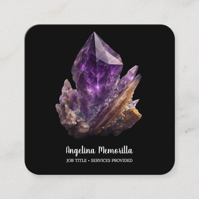 Tarjeta De Visita Cuadrada Clúster Amethyst Crystal (Anverso)