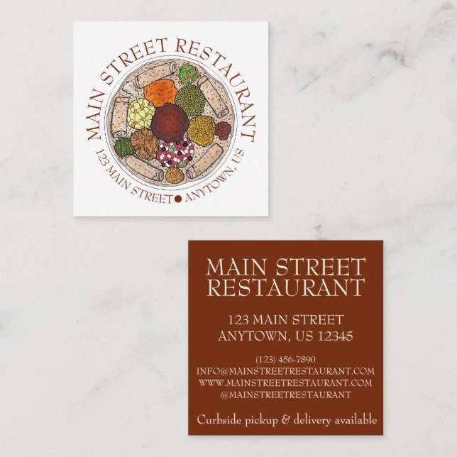 Tarjeta De Visita Cuadrada Cocina etíope Wat Injera Restaurant Cuisine (Anverso / Reverso)