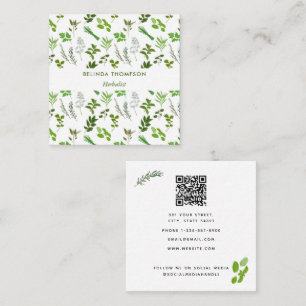 Tarjeta De Visita Cuadrada Cocina Verde Herbario Jardín Código QR