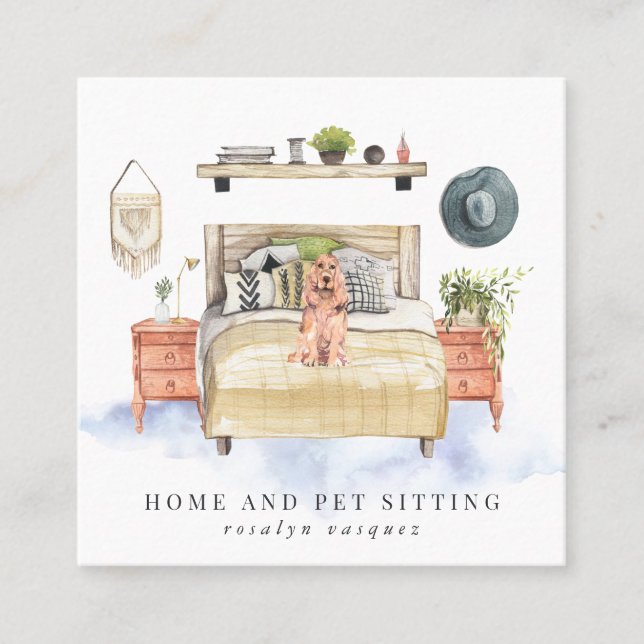 Tarjeta De Visita Cuadrada Cocker Spaniel | Inicio y sesión de Mascota (Anverso)