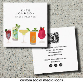 Tarjeta De Visita Cuadrada Cócteles Bartender Planificador de Eventos QR Códi