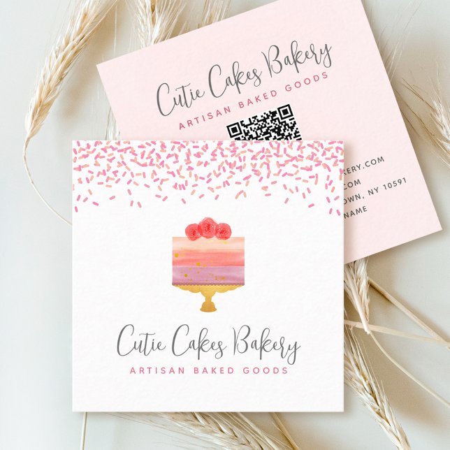 Tarjeta De Visita Cuadrada Cód QR Código Ombre Rosa Sprinkles Pastry Chef Mod (Subido por el creador)