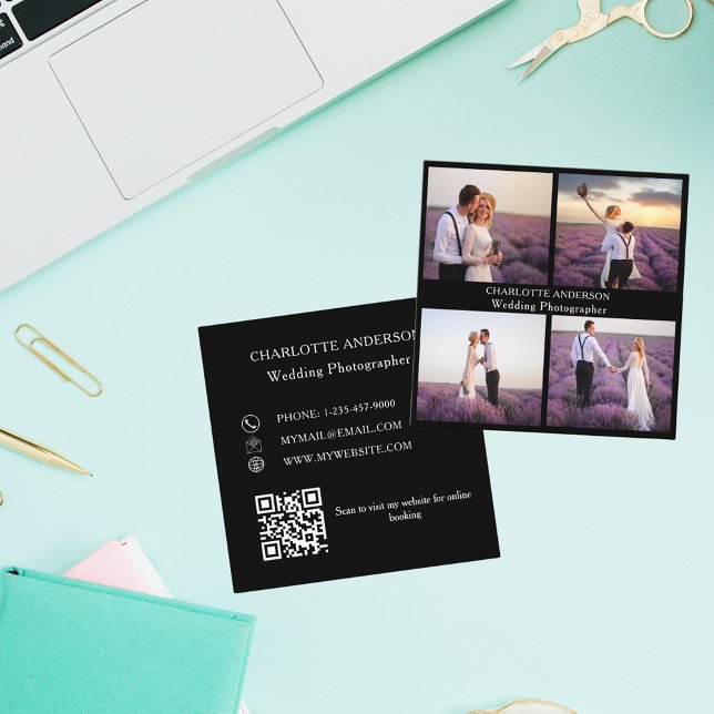 Tarjeta De Visita Cuadrada Codificación de la foto código QR blanco negro (Subido por el creador)