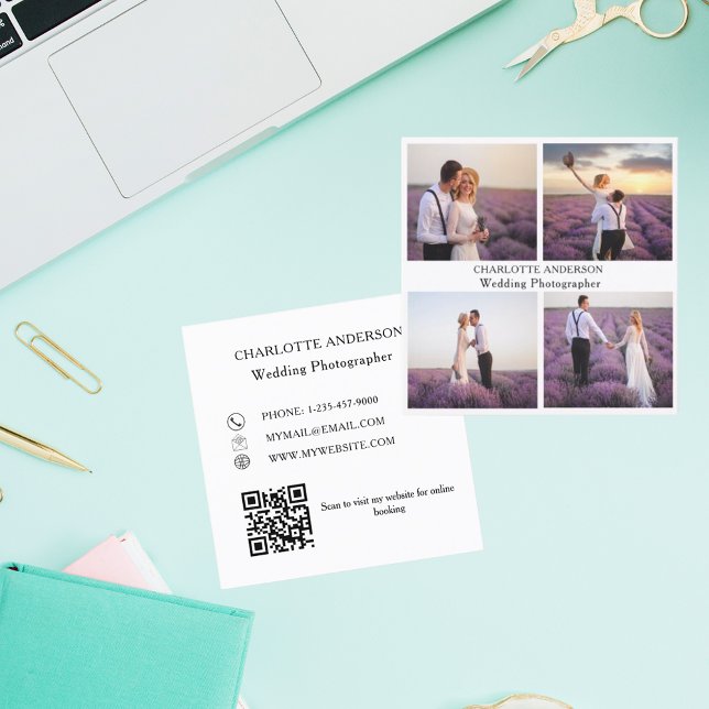 Tarjeta De Visita Cuadrada Codificación fotográfica código QR blanco negro (Subido por el creador)