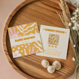 Tarjeta De Visita Cuadrada Código QR abstracto retro boho para redes sociales