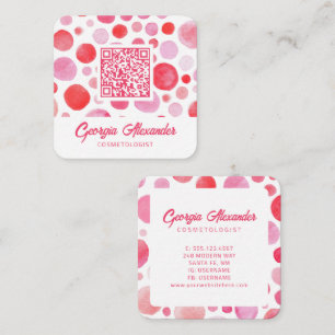 Tarjeta De Visita Cuadrada Código QR Acuarela Cosmetóloga Belleza