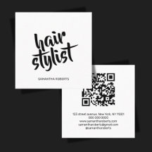 Código qr blanco negro de escritura de estilista d