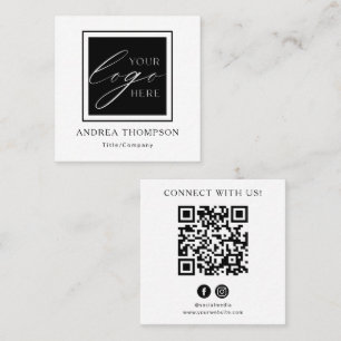 Tarjeta De Visita Cuadrada Código QR Blanco Negro Logo Personalizado Conéctat