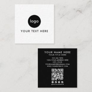 Tarjeta De Visita Cuadrada Código QR blanco y negro moderno Agregar logotipo