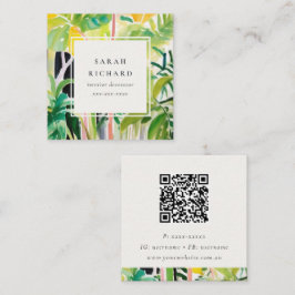 Tarjeta De Visita Cuadrada Código QR botánico de follaje de hoja tropical ver