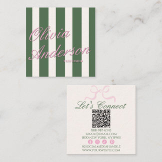 Tarjeta De Visita Cuadrada Código QR Coquette de lujo rosa verde retro dinero