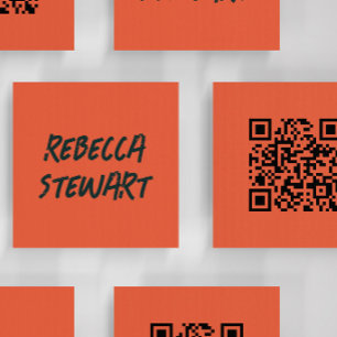 Tarjeta De Visita Cuadrada Código QR creativo de color naranja y negro tipo l