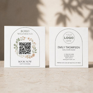 Tarjeta De Visita Cuadrada Código QR cuadrado arqueado botánico boho