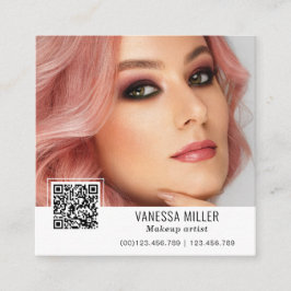 Tarjeta De Visita Cuadrada Código QR cuadrado de maquillaje moderno