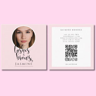 Tarjeta De Visita Cuadrada Código QR Cuadrado de Pestañas y Cejas con Foto Ro