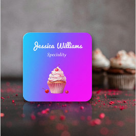 Tarjeta De Visita Cuadrada Código QR Cupcake Baker panadería chef gradiente d