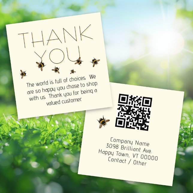 Tarjeta De Visita Cuadrada Código QR de abejas de agradecimiento al cliente (Subido por el creador)