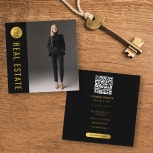 Tarjeta De Visita Cuadrada Código QR de agente inmobiliario de fotografía en