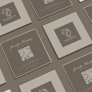 Tarjeta De Visita Cuadrada Código QR de belleza minimalista neutral beige