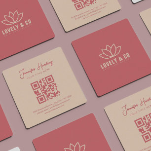 Tarjeta De Visita Cuadrada Código QR de belleza minimalista rosa polvoriento 