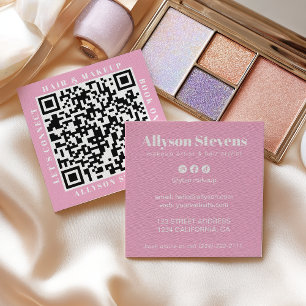 Tarjeta De Visita Cuadrada Código QR de cabello y maquillaje blanco sobre ros