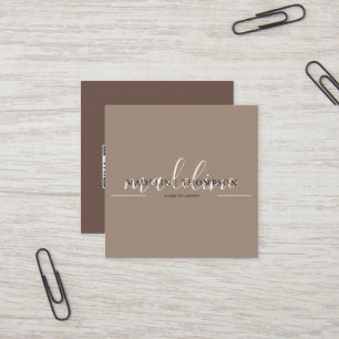 Tarjeta De Visita Cuadrada código QR de caligrafía en crema beige y marrón