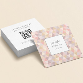 Tarjeta De Visita Cuadrada CÓDIGO QR de crema rosa gris triangular de color d