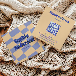 Tarjeta De Visita Cuadrada Código Qr de Cuadro de Retro Moderno