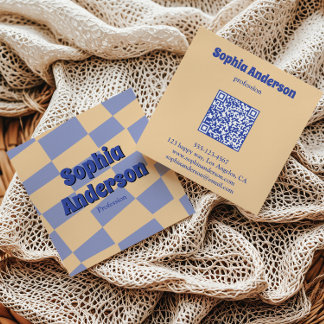 Tarjeta De Visita Cuadrada Código Qr de Cuadro de Retro Moderno